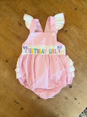 Pink Gingham "Birthday Girl" Baby Romper/ Bubble